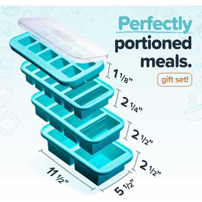 Souper Cubes Silicone Freezer Molds Gift Set with 2 Tbsp, 1/2, 1, and 2 Cup gallery