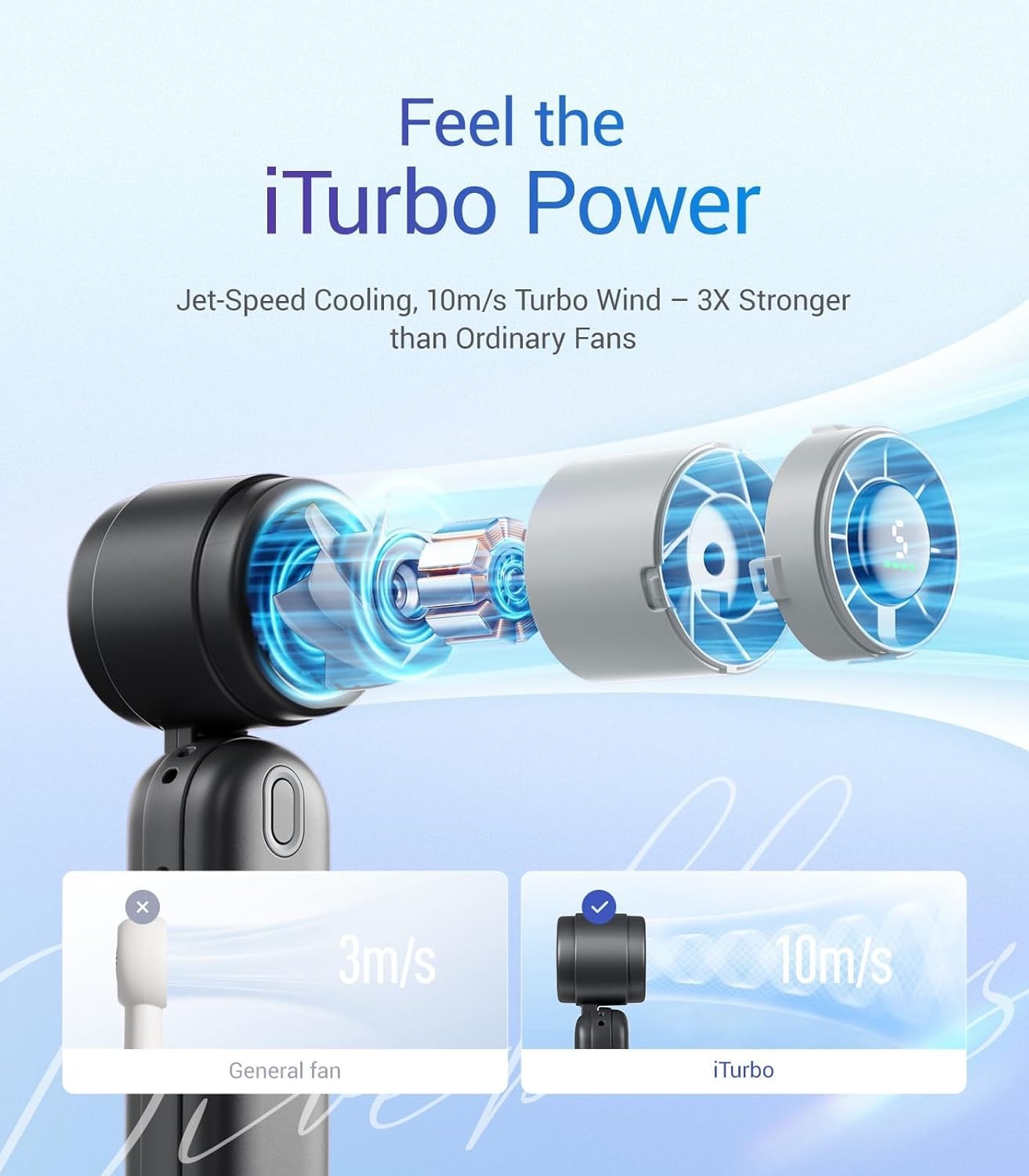 Diveblues Handheld Fan 4000mAh Portable Turbo Fan 12H Cooling LED 3 in 1 Travel gallery