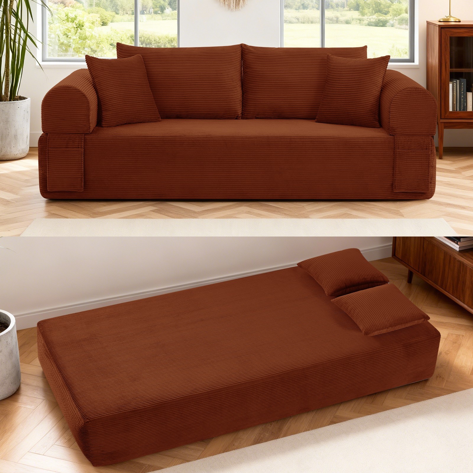 Compression Floor Sofa-Convertible Sofa Bed,Corduroy Boneless Couch with Storage gallery