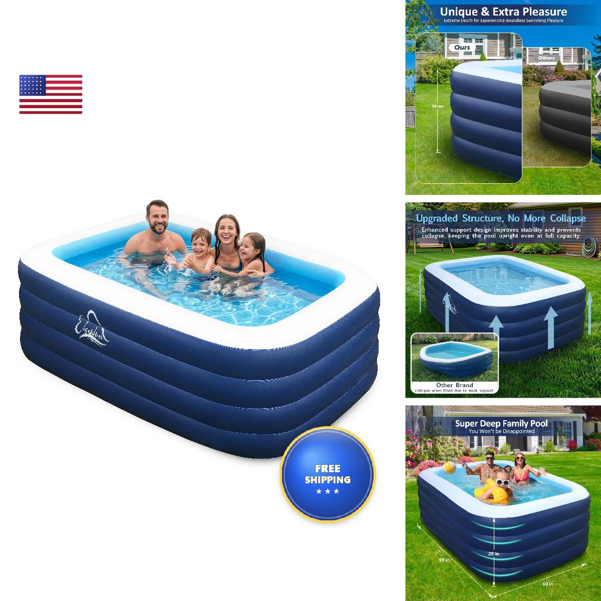 Eisenfuer Inflatable Pool For Kids And Adults No Collapse 100 X 60 X 30 gallery
