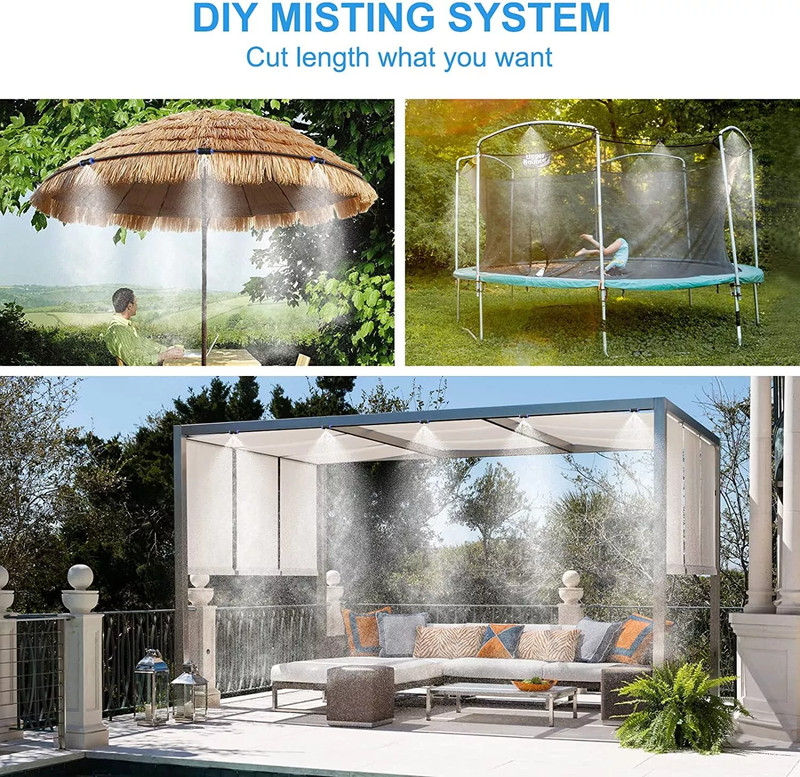 Misting Cooling System 98FT (30M) Misting Line + 30 Brass Mist Nozzles Garden US gallery
