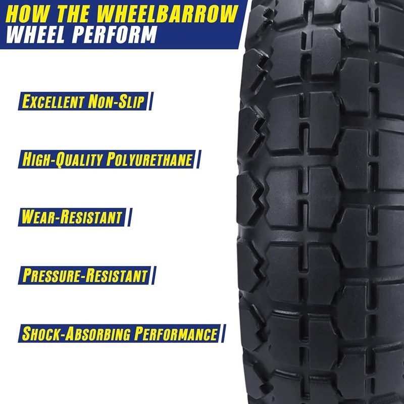 10" Flat Free Tires Solid Pneumatic Tires Wheels for Wheelbarrow/Lawn Mower New gallery