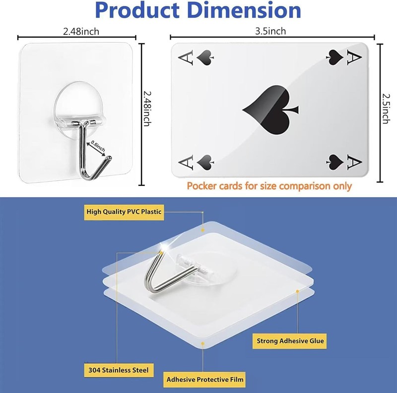 Waterproof Adhesive Wall Hooks - 12 Pack, 13LB Load-bearing & No Damage Removal gallery
