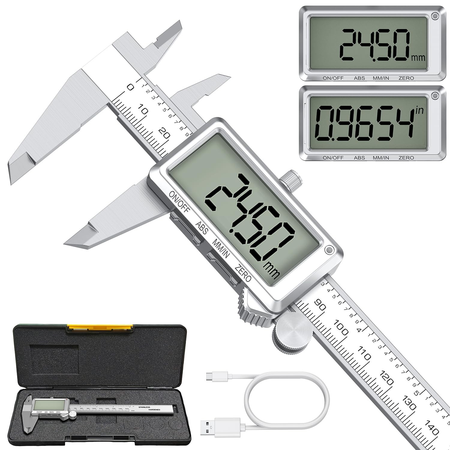 6 Inch 150mm Rechargeable Digital Caliper Large LCD Screen Stainless Steel gallery