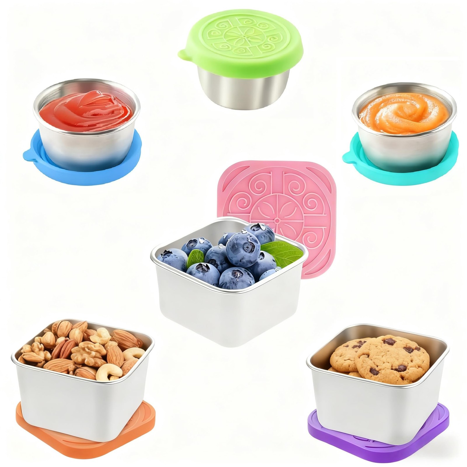 6 Pack 2oz Salad Dressing To Go Containers and 6oz Stainless Steel Snack Cont... gallery