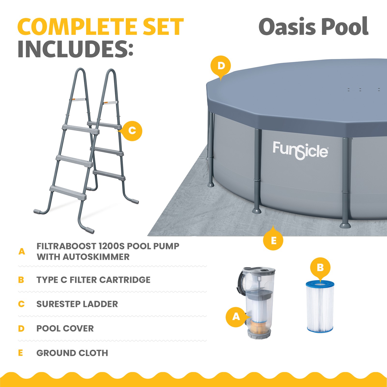Funsicle 14' x 42" Oasis Round Above Ground Swimming Pool Set, Cool Gray gallery