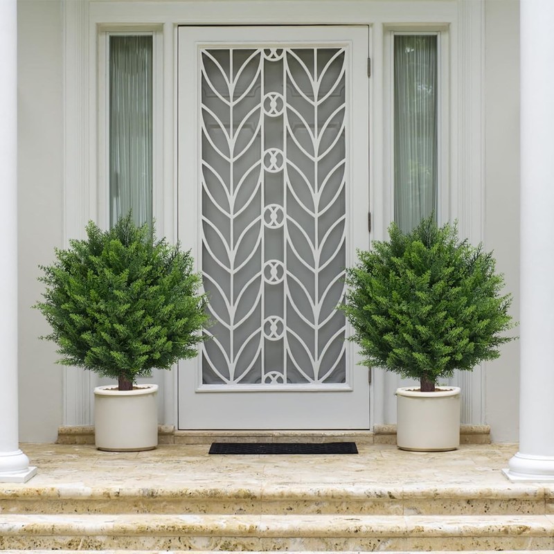 24" Artificial Cedar Topiary Bushes UV Protection for Outdoor 2PCS | Fake gallery