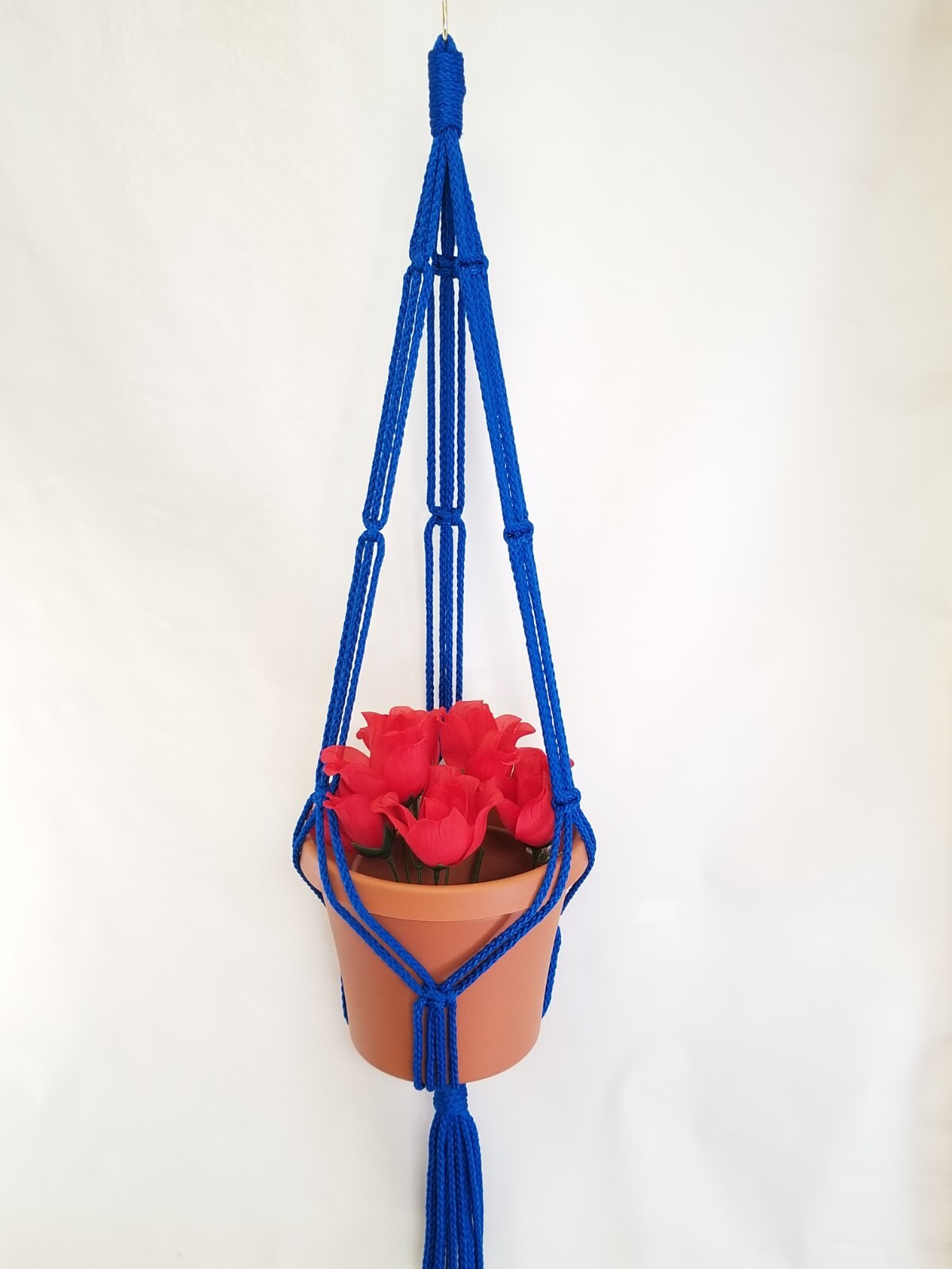 MACRAME PLANT HANGER 43 inch SIMPLE 3 ARM 6mm Royal Blue - CHOOSE COLOR gallery