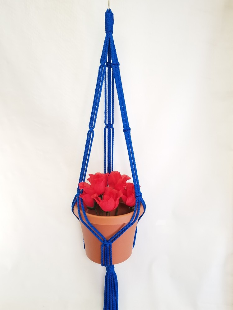MACRAME PLANT HANGER 43 inch SIMPLE 3 ARM 6mm Royal Blue - CHOOSE COLOR