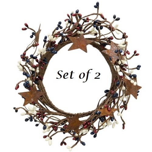 NEW Primitive Berry Candle Ring Rusty Stars 4" NAVY BURGUNDY IVORY Americana gallery