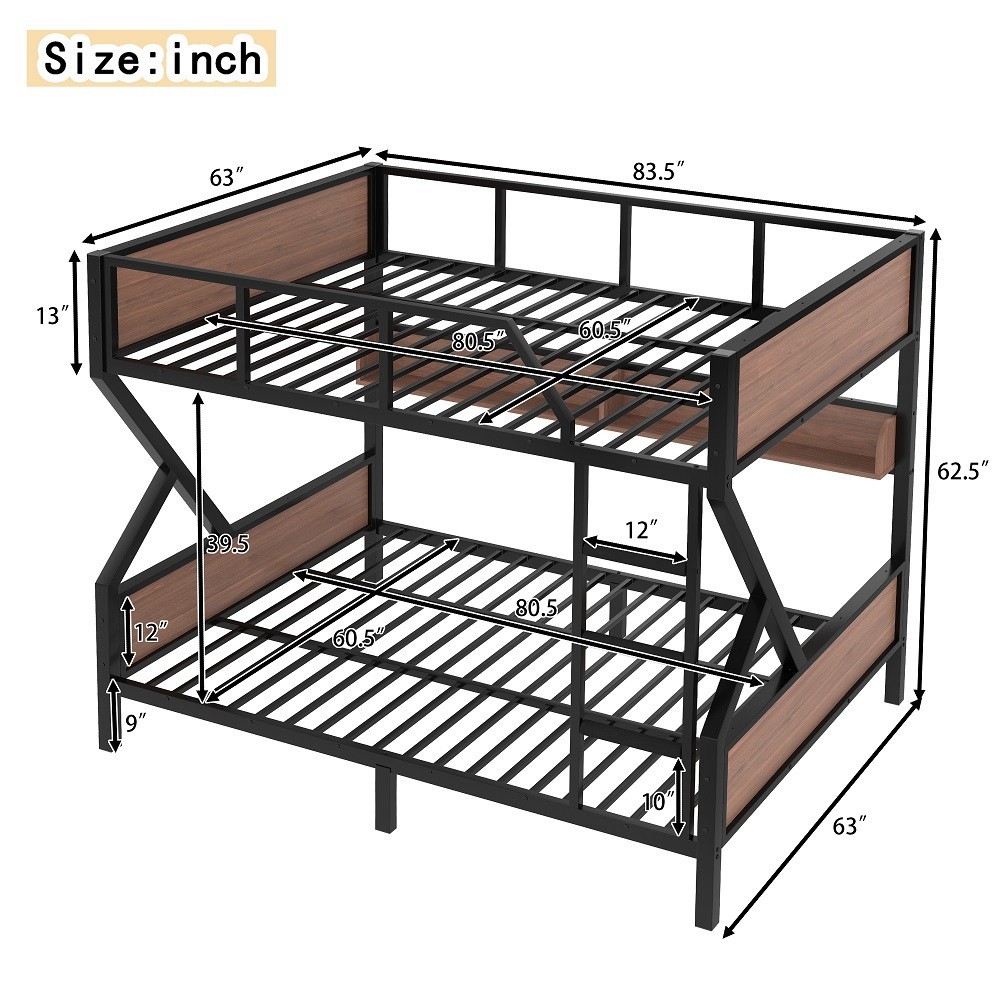 Queen Over Queen Bunk Bed with Storage, LED Lighting, Quiet Metal Frame gallery