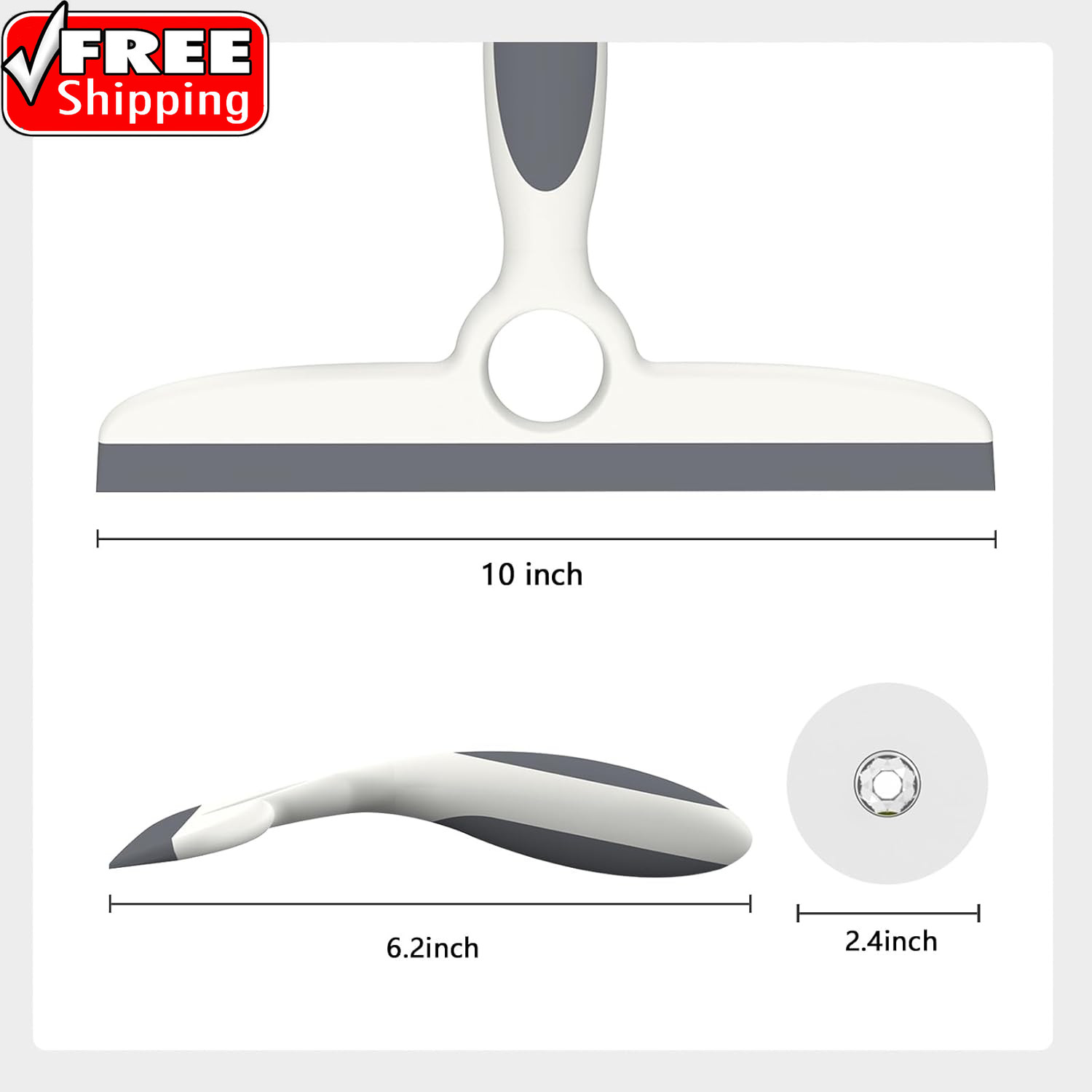 Shower Squeegee for Glass Doors & Walls - 10" Squeegee with Adhesive Hook - Pack gallery