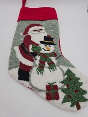 Christmas Stocking Punch Needle Tufted Embroidered Santa Snowman Velvet