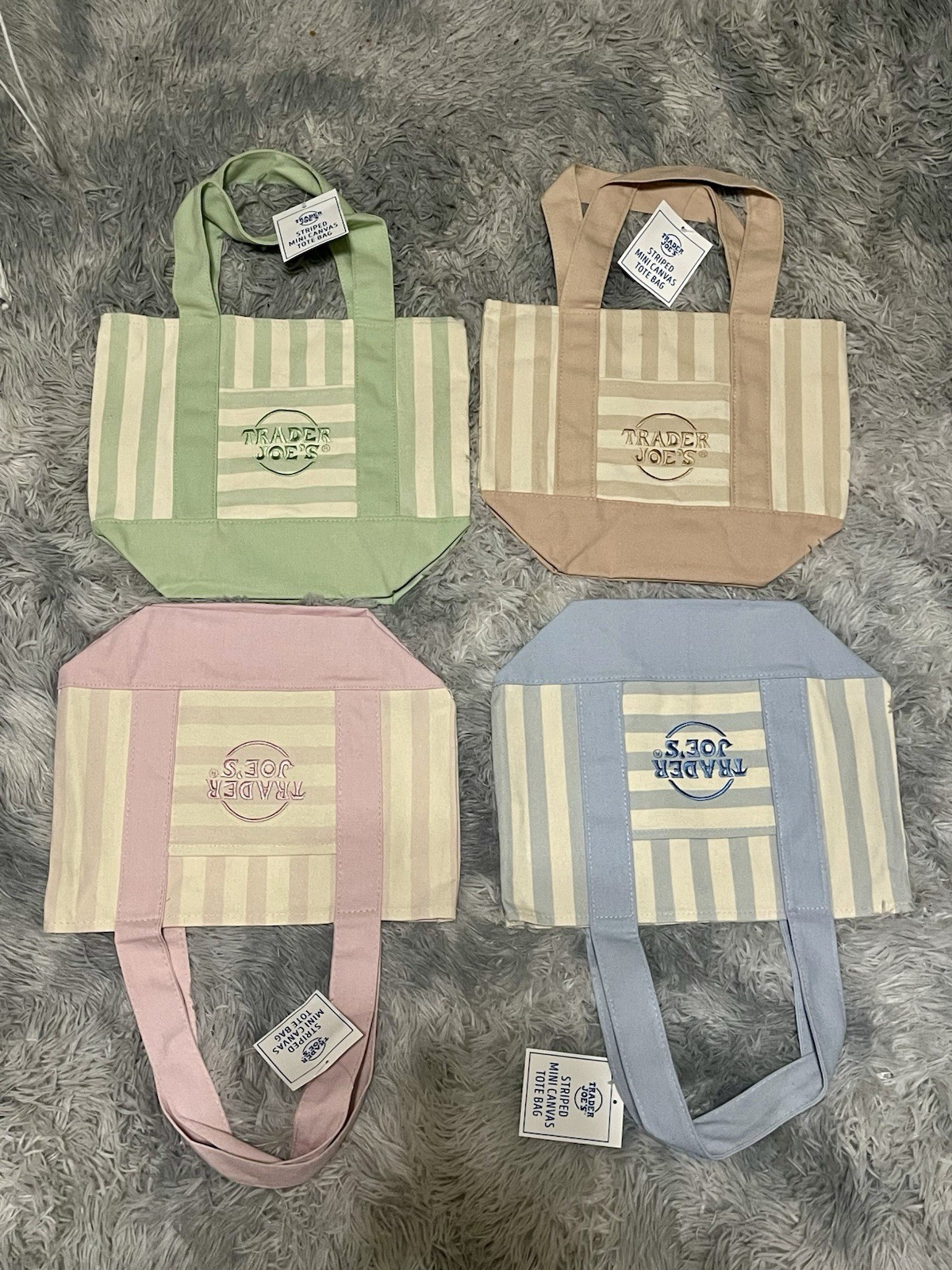 Trader Joe’s Mini Pastel Stripe Canvas Tote Bag Limited Edition Set Of 4 gallery