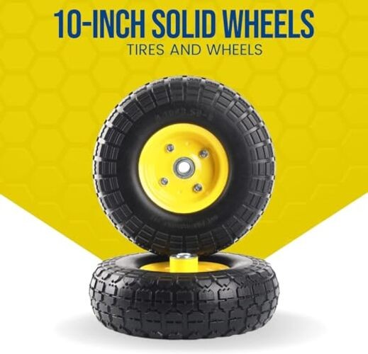 (2-Pack) 10-Inch Solid Tire Wheels - Replacement 4.10/3.50-4" Flat Free Yellow gallery