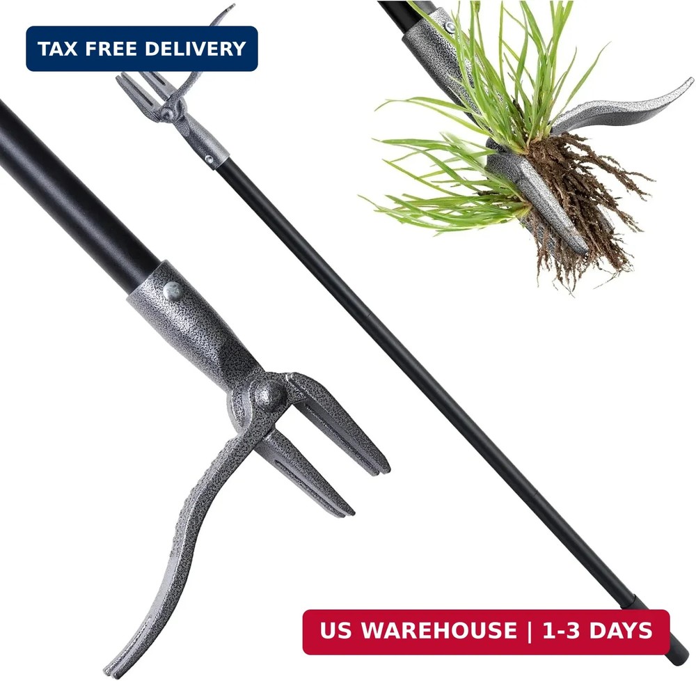 Weed Puller, Stand Up Weed Puller Tool with Steel Long Handle, 4 Claw Steel Head