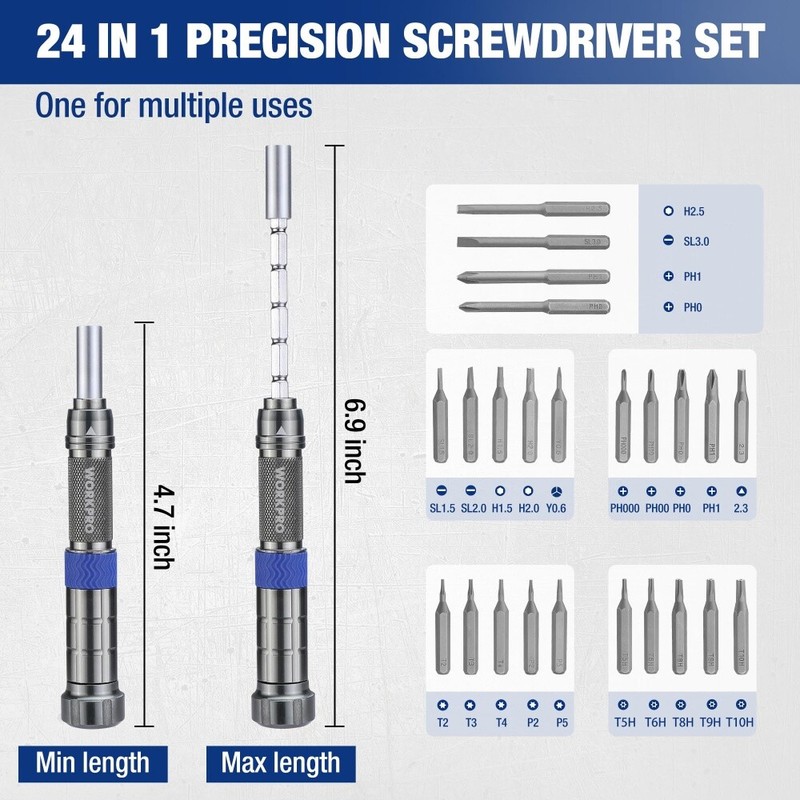 WORKPRO 24 in 1 Screwdriver Set w/Extendable Pole Magnetic Mini Repair Tool Kits gallery