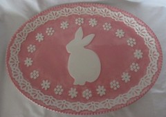 Pfaltzgraff EASTER Bunny Oval Serving Dish ceramic pink white hand wash only