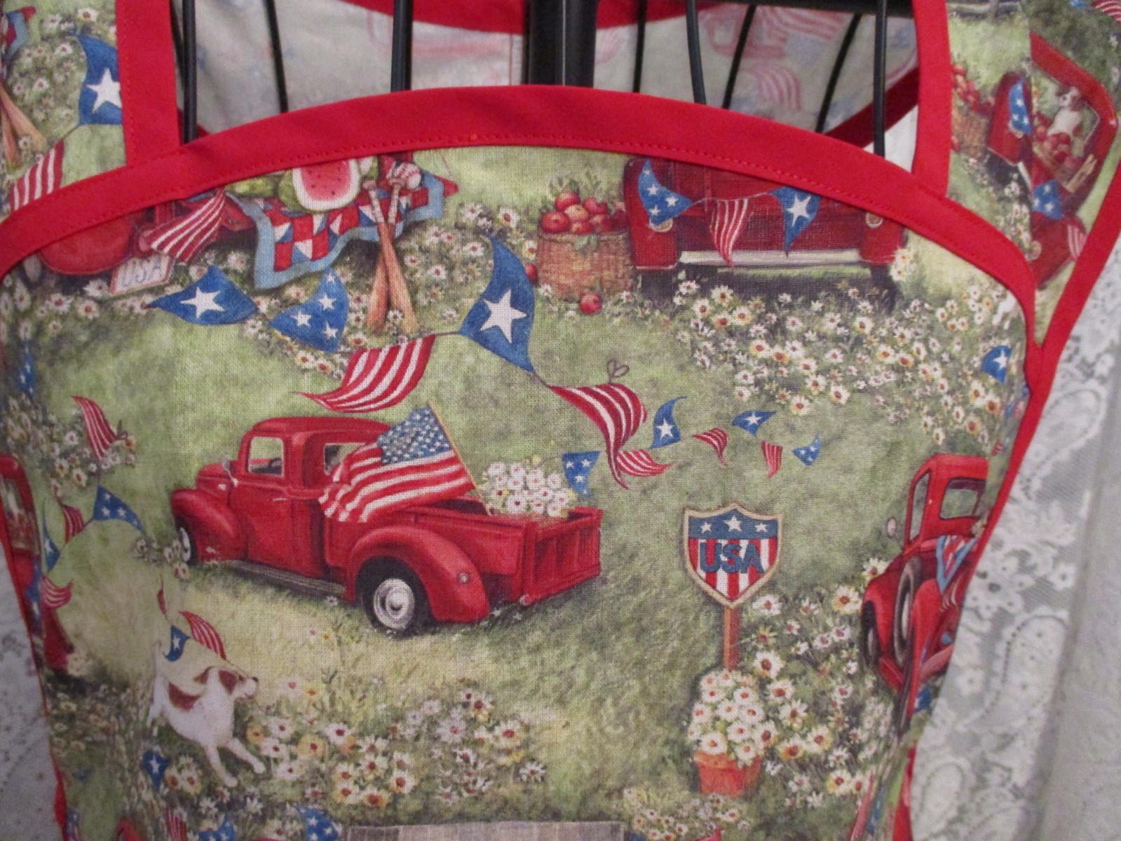 PATRIOTIC PICKUP TRUCKS HANDMADE PLUS SIZE BIB APRON gallery
