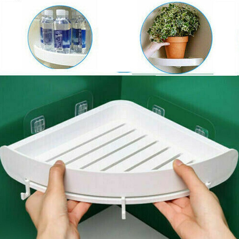 US 1-2Pc Triangular Shower Shelf Corner Storage Rack Bathroom Organizer Holder gallery