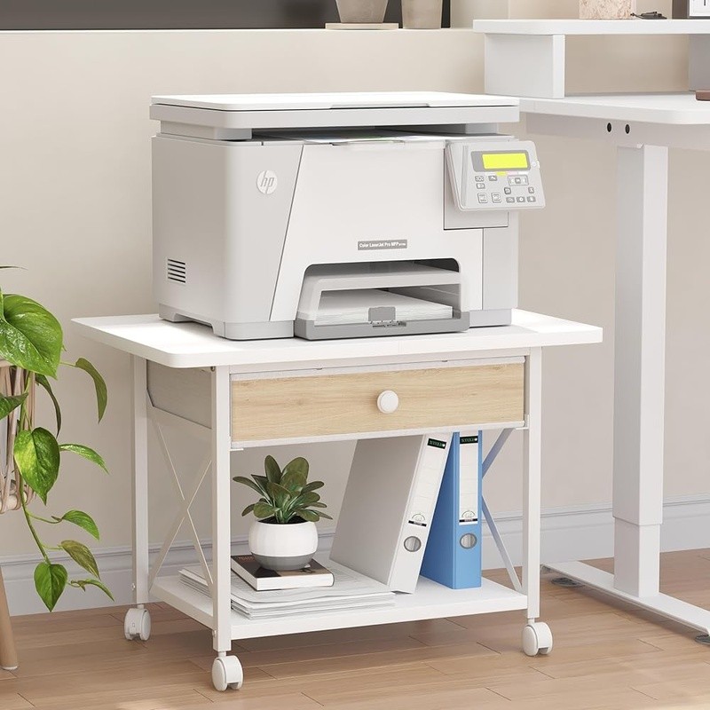 2 Tier Printer Stand W/ Rolling Casters & Under Desk Storage Home Office New