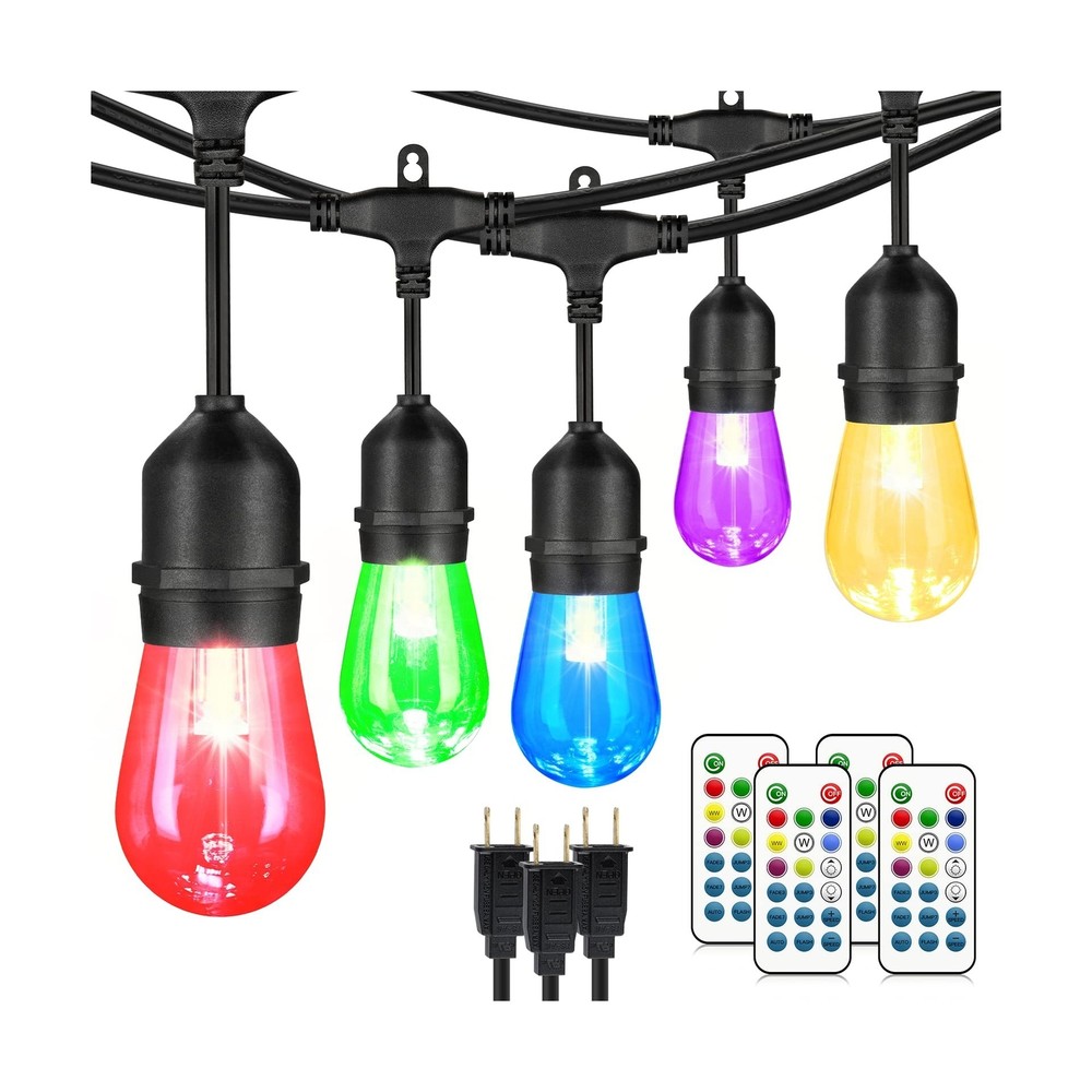 Mlambert 144Ft(3x48ft) Multicolor Outdoor Patio Lights, Dimmable RGB Cafe Str...