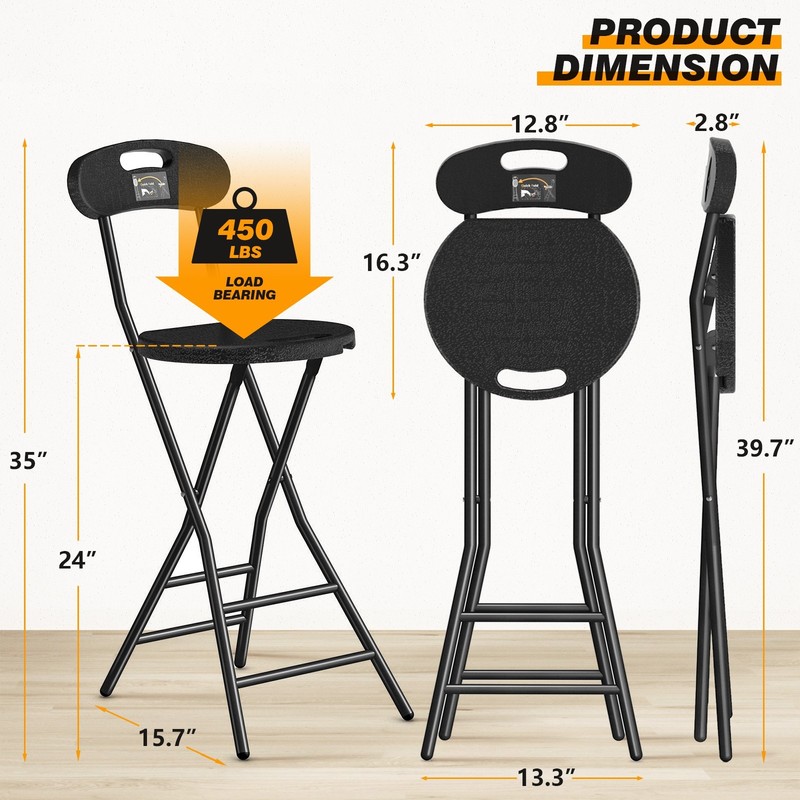 Round Collapsible Folding Bar Stool Counter Height Chairs for Camping Kitchen US gallery