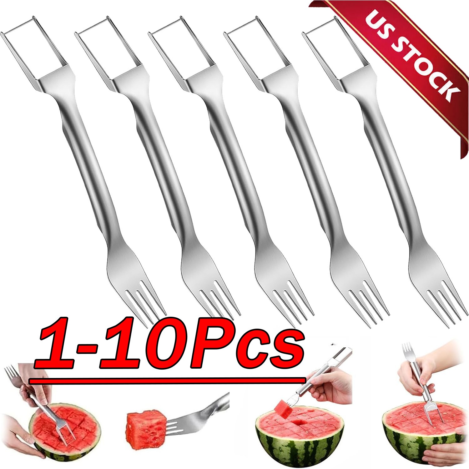 Watermelon Slicer Cutter 2-in-1 Fork Stainless Steel Fruit Cutting Artifact Lot gallery
