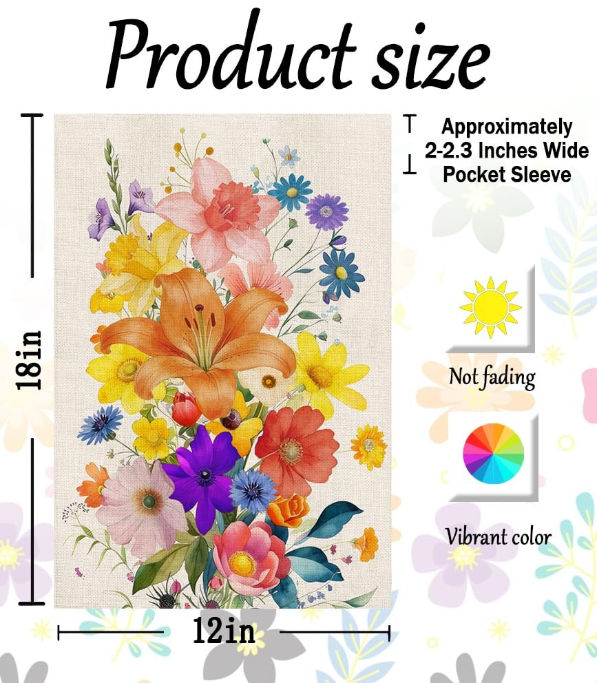 Spring Summer Colorful Floral Garden Flag 12x18 Inch Double Sided Yard Outdoor gallery