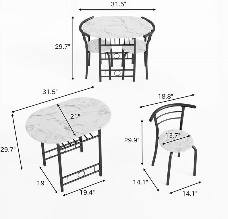3-Piece Wooden Dining Table Set Kitchen Breakfast Nook Sets W/ 2 Chairs & Round gallery