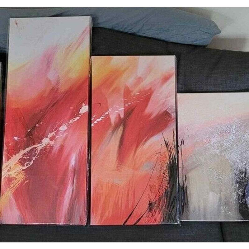 Abstract Multicolor Canvas Composition Wall Art Black Red 60 in. wide x 3 gallery