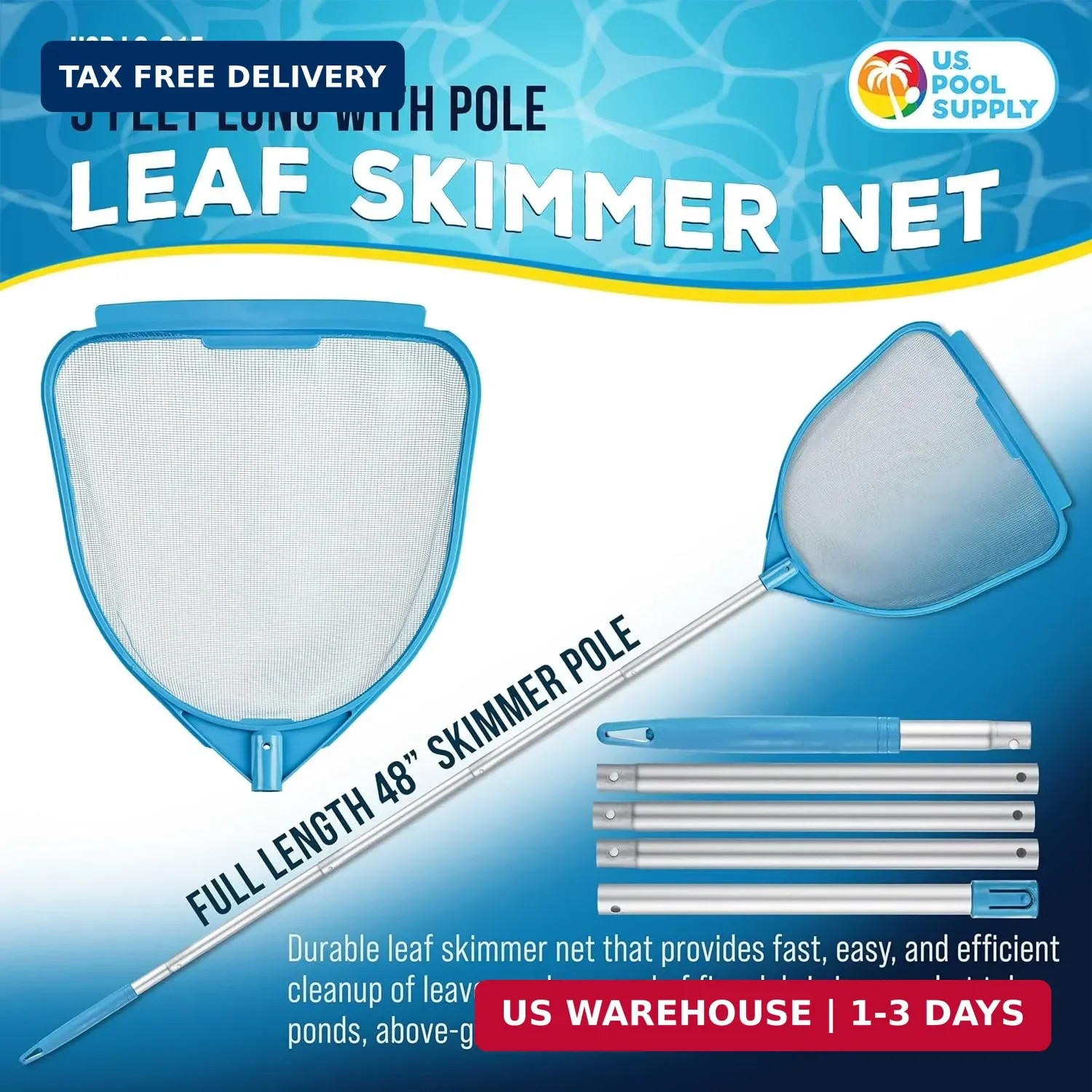 U.S. Pool Supply Pool and Spa Skimmer Net with Pole, Handheld Fine Mesh Pool Ski gallery