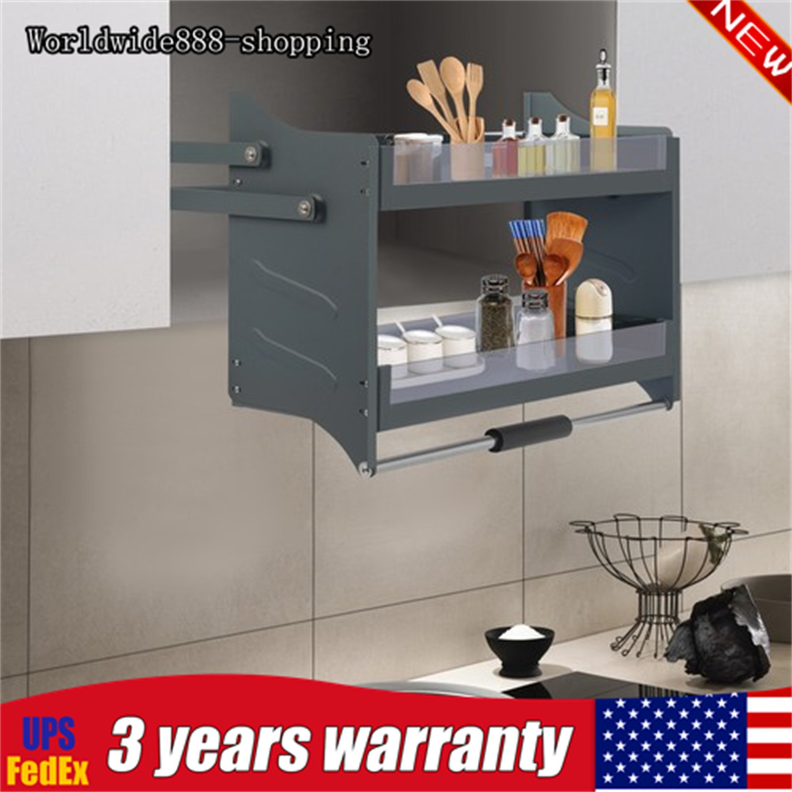 Pull Down Shelf Upper Kitchen Wall Cabinet Storage Organizer Dark Grey USA gallery