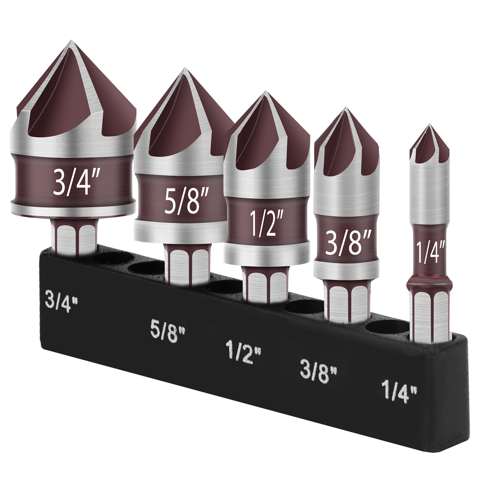 5pcs HSS Countersink Drill Bit 5-Flute M35 Cobalt Chamfer Cutter 82° 1/4"-3/4" gallery