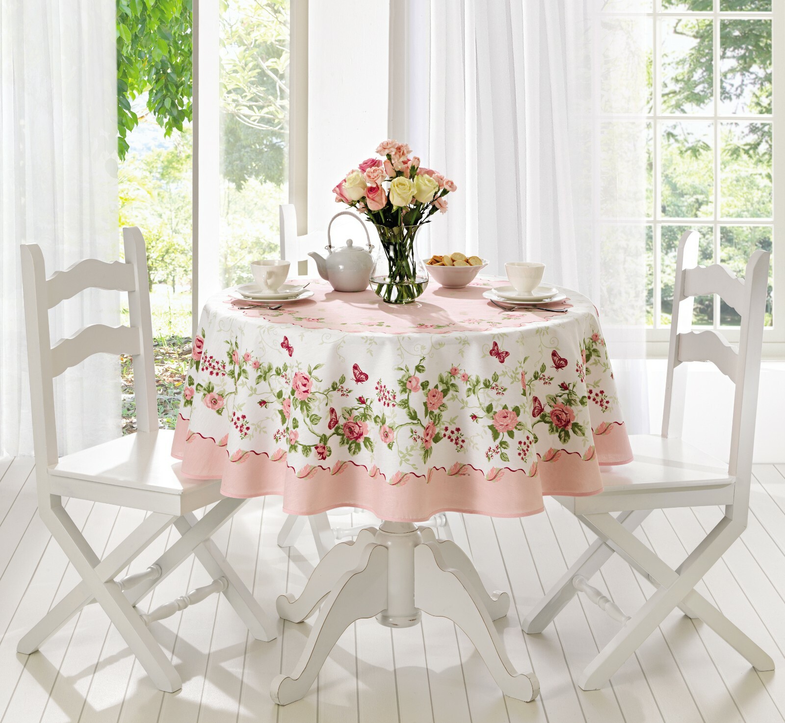 Pink Rose Decorative Printed 60 inch Round or Rectangle-tea party, kitchen table gallery