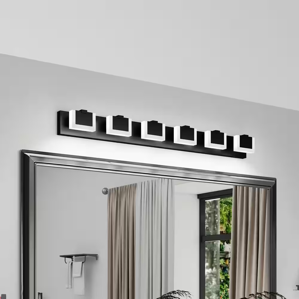 46 In. 6 Lights Modern LED Black Vanity Light, Vanity Light Fixtures Bathroom Wa gallery