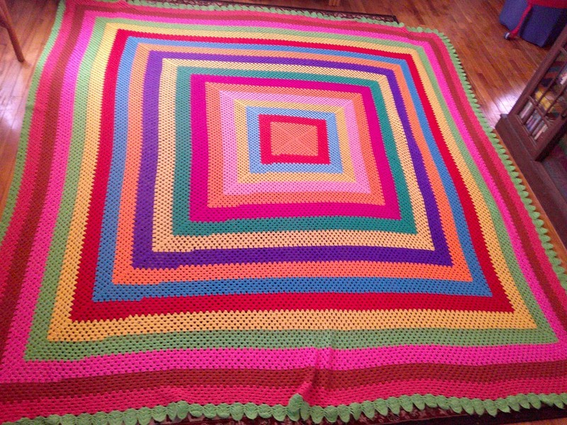 Homemade Granny Square Rainbow Crochet Blanket Bed Cover King Size 104" x 106" gallery
