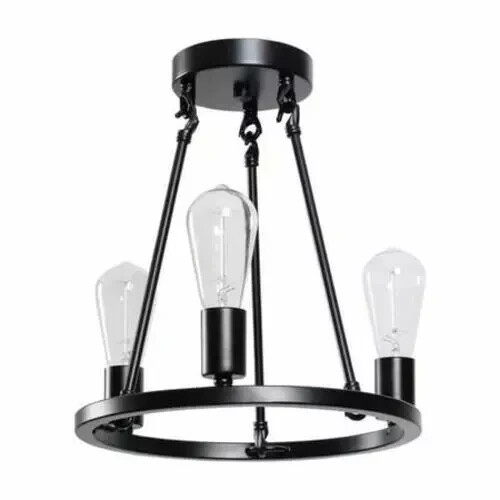 Hampton Bay Stratton 14 in. 3-Light Black Semi Flush Mount HDP00007 - New gallery