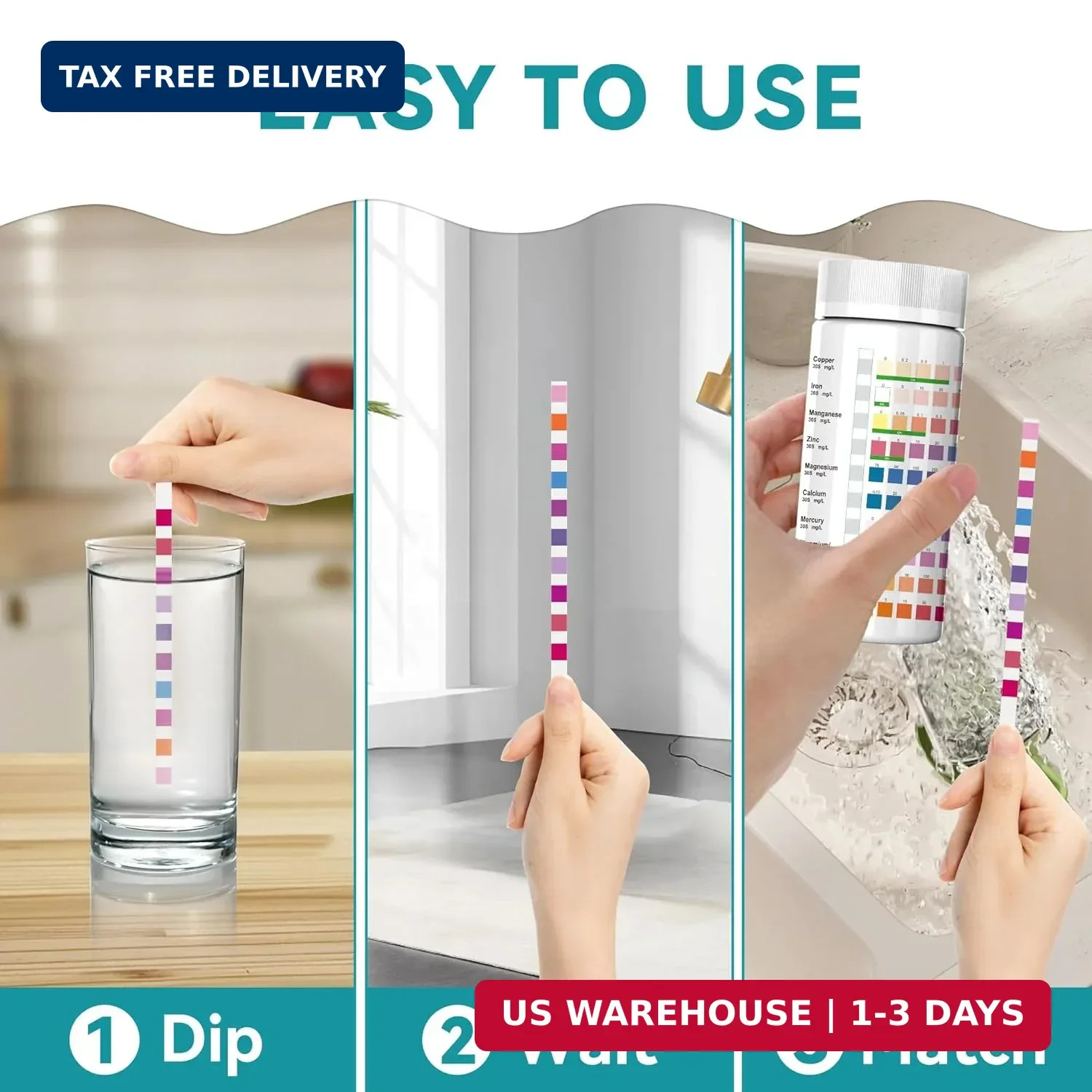 Heavy Metals Water Test Strips (100 Strips) -10in1 Home Water Testing Kit for Ir gallery
