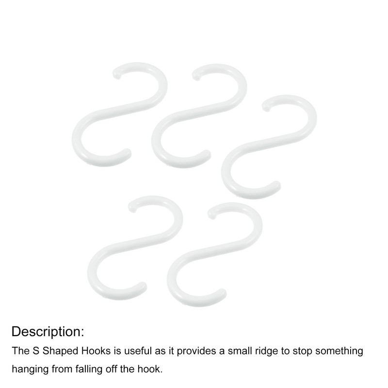 5Pcs White Plastic S Shape Hanger Hook for Home Clothing Baskets gallery