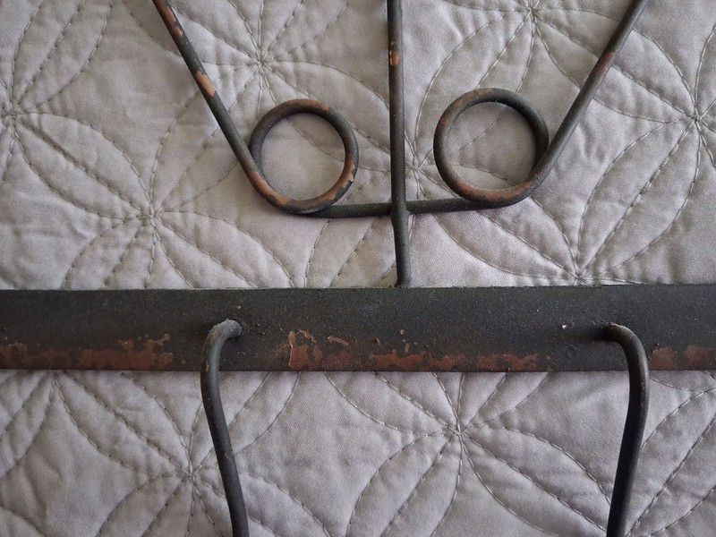 2 Rustic Metal Racks With Hooks Primitive Wall Mounted With Metal Floral Accent gallery