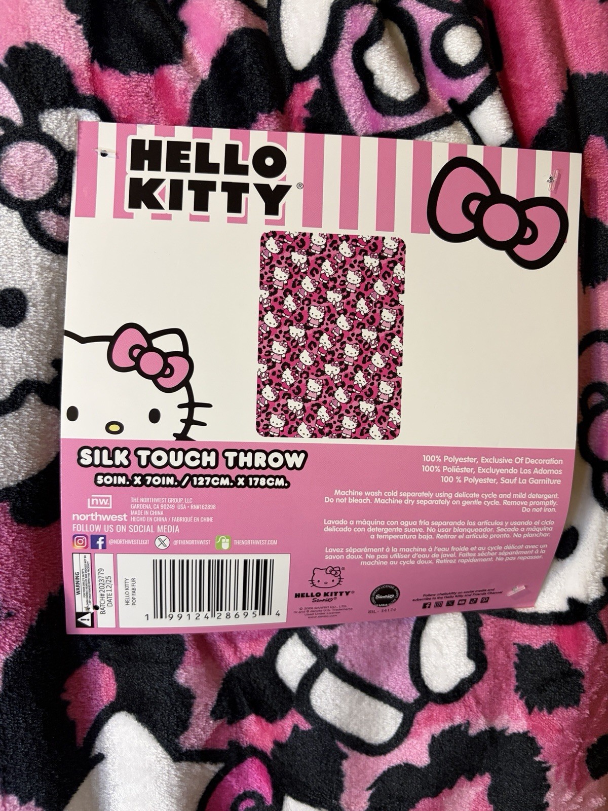 Viral Hello Kitty Leopard Prink Silk Touch Throw Blanket Hot Pink Sanrio 50x70 gallery