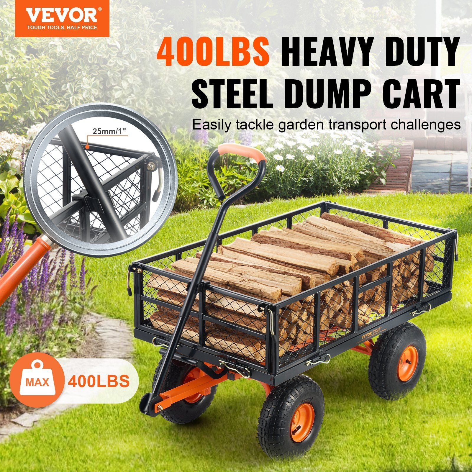 400lb 2-in-1 Handle Metal Dump Cart with 10in Tires & Easy Assemble Frame gallery