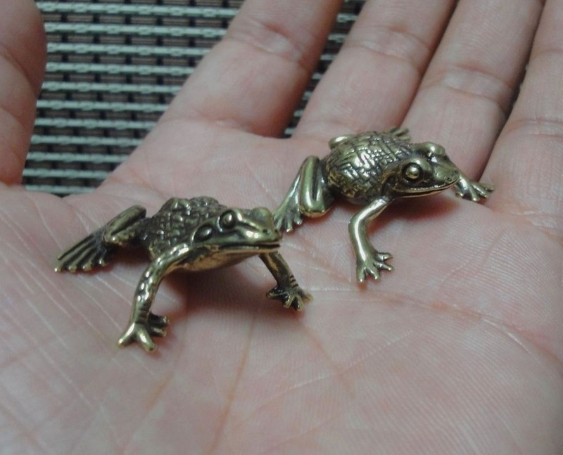 Vintage Style Pair Solid Brass Copper Cute Toad Frog Statues for Garden Decor gallery