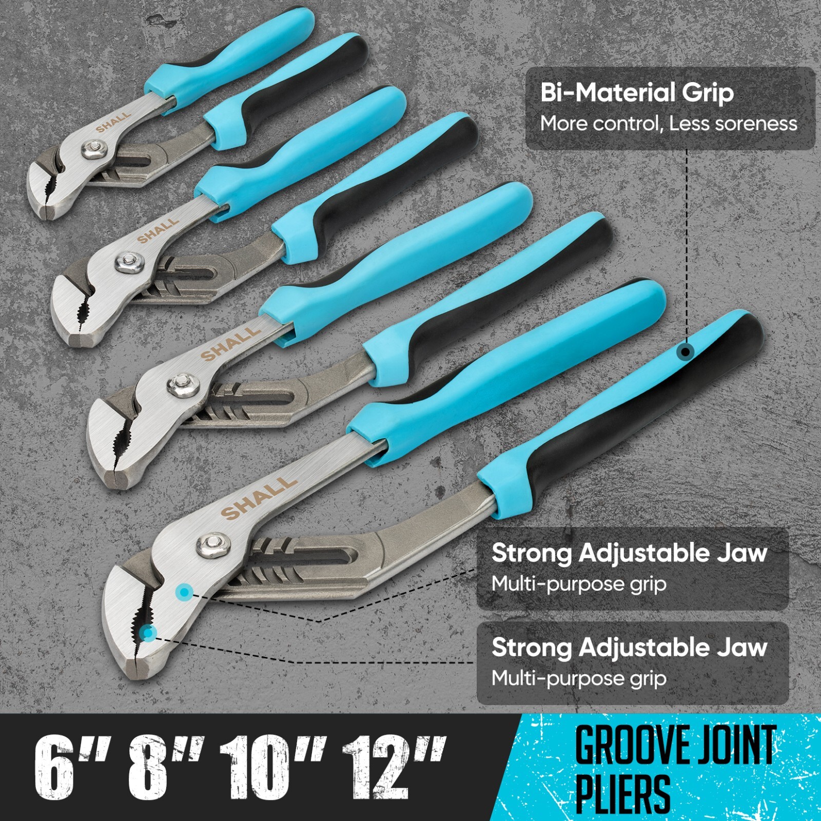 SHALL 8-Piece Adjustable Wrench & Water Pump Pliers Set, 12/10/8/6 Inch gallery