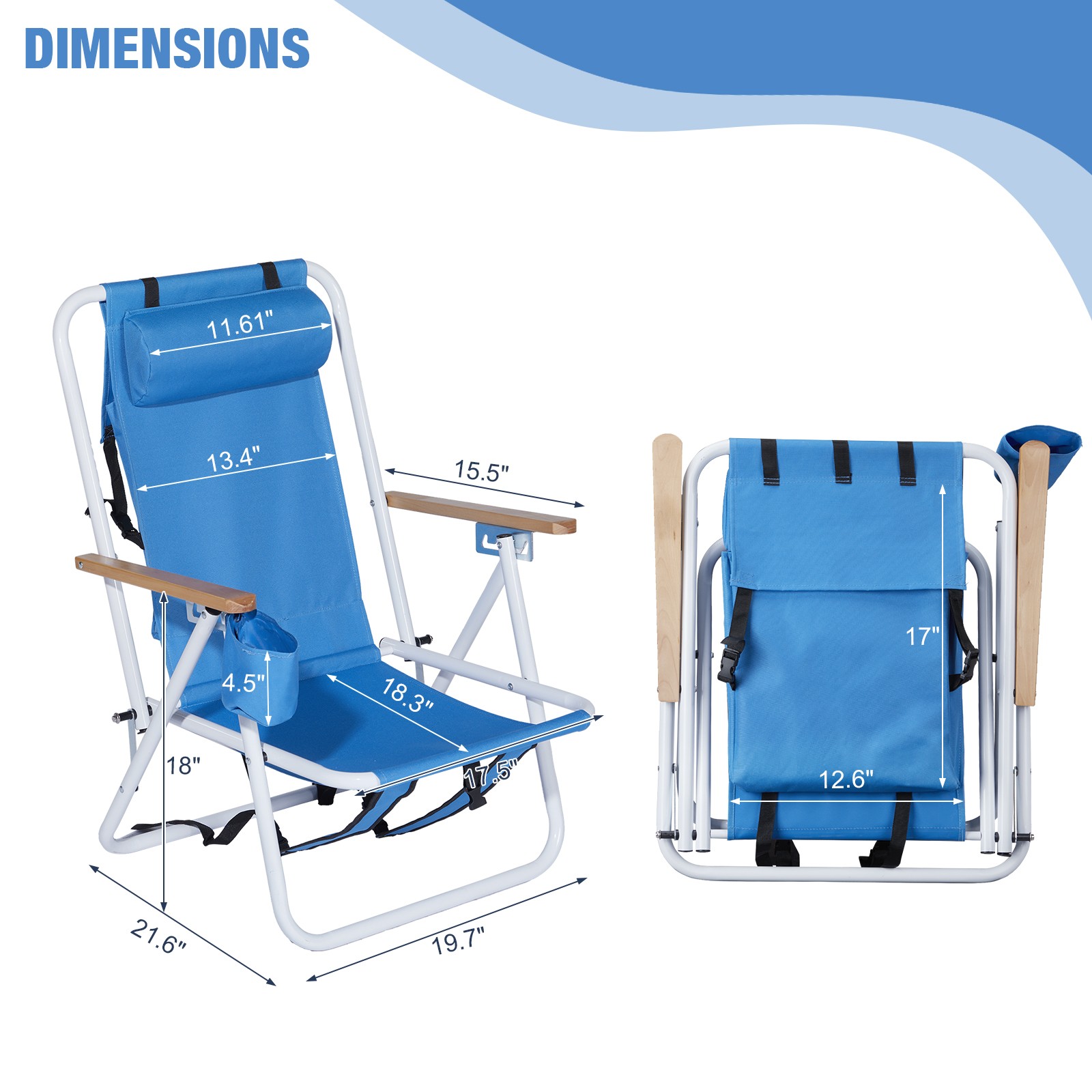 2 Pcs Backpack Beach Chairs Folding Portable 4Colors Optional Solid Construction gallery