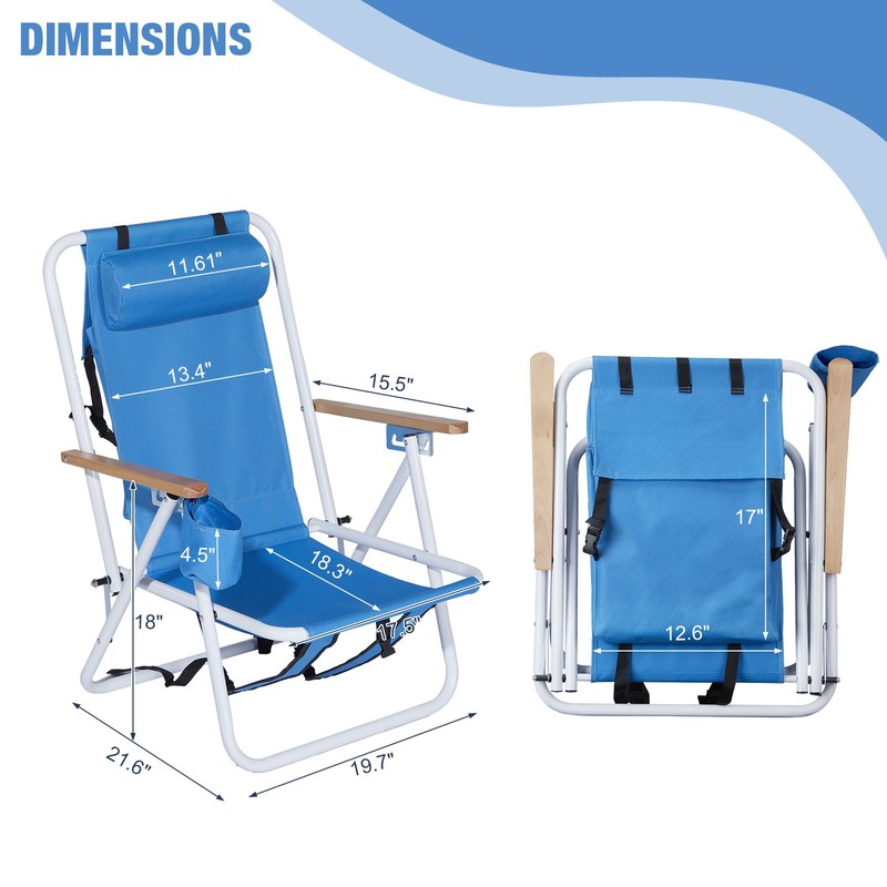 2 Pcs Backpack Beach Chairs Folding Portable 4Colors Optional Solid Construction gallery