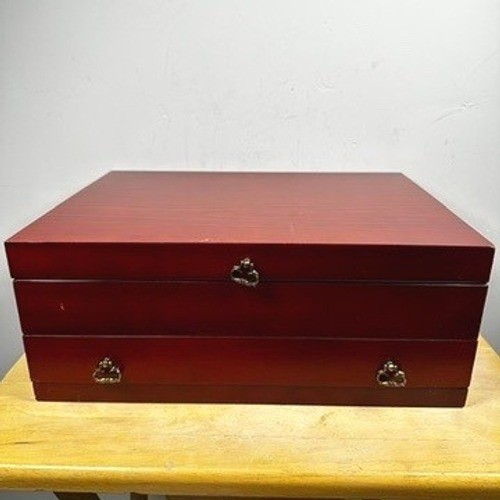 Wallace Silversmiths Single Drawer Mahogany Flatware Chest Hunter Green Lined gallery