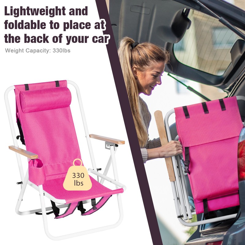 2 Pcs Backpack Beach Chairs Folding Portable 4Colors Optional Solid Construction gallery