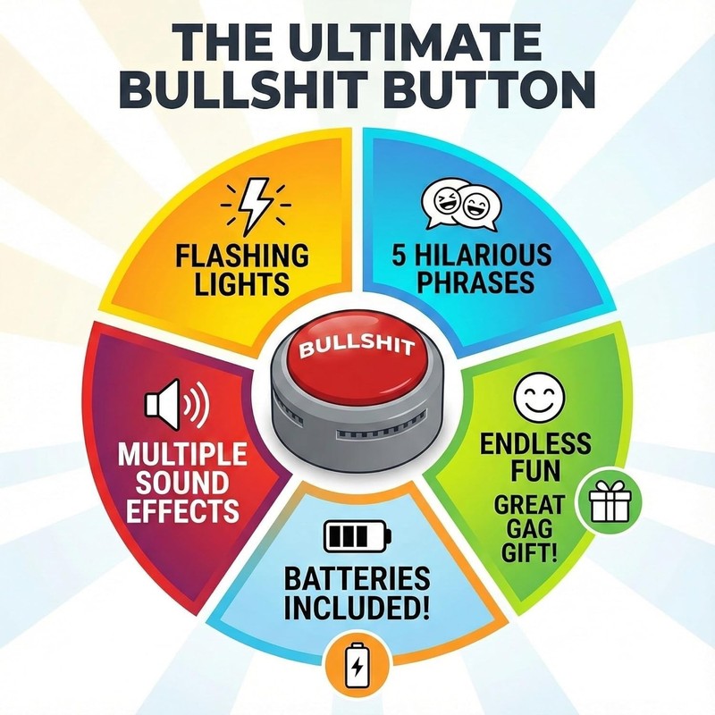 Official Bullshit Button with 5 Funny Phrases - Ideal for Friends and Family gallery